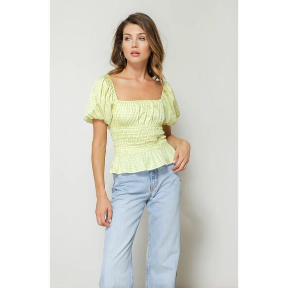 NWT! Line & Dot Karlie Smocked Blouse in Yellow - Size Medium - Picture 1 of 9